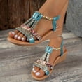 thumbnail image 5 of Domuza Women Casual Bohemian Beach Sandals Orthopedic Wedge Sandals Ankle Strap Flip Flops Open Toe Jeweled Flat Sandals Sky Blue 7（EU-38）, 5 of 6