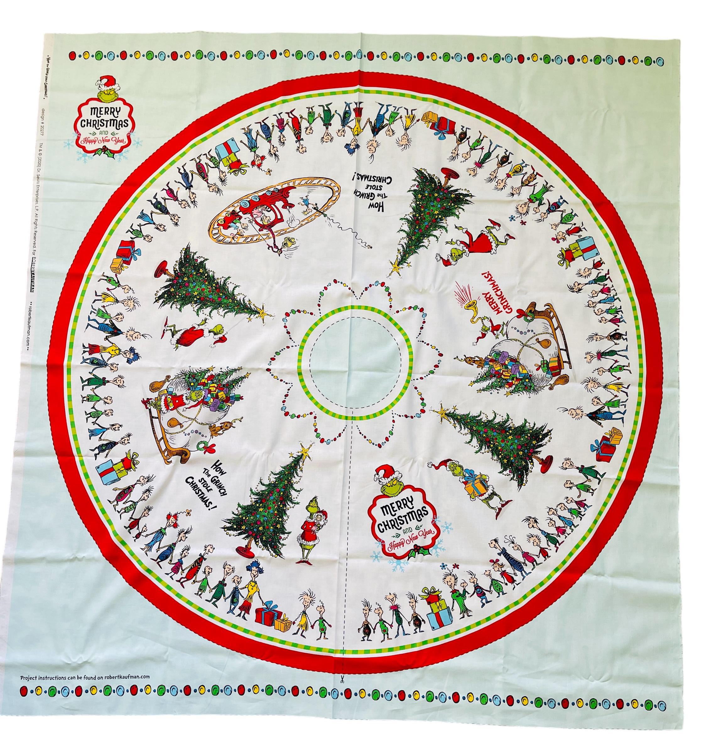 46" X 44" Panel How the Grinch Stole Christmas Tree Skirt White Cotton Fabric Panel (ADE-20277-223HOLIDAY)