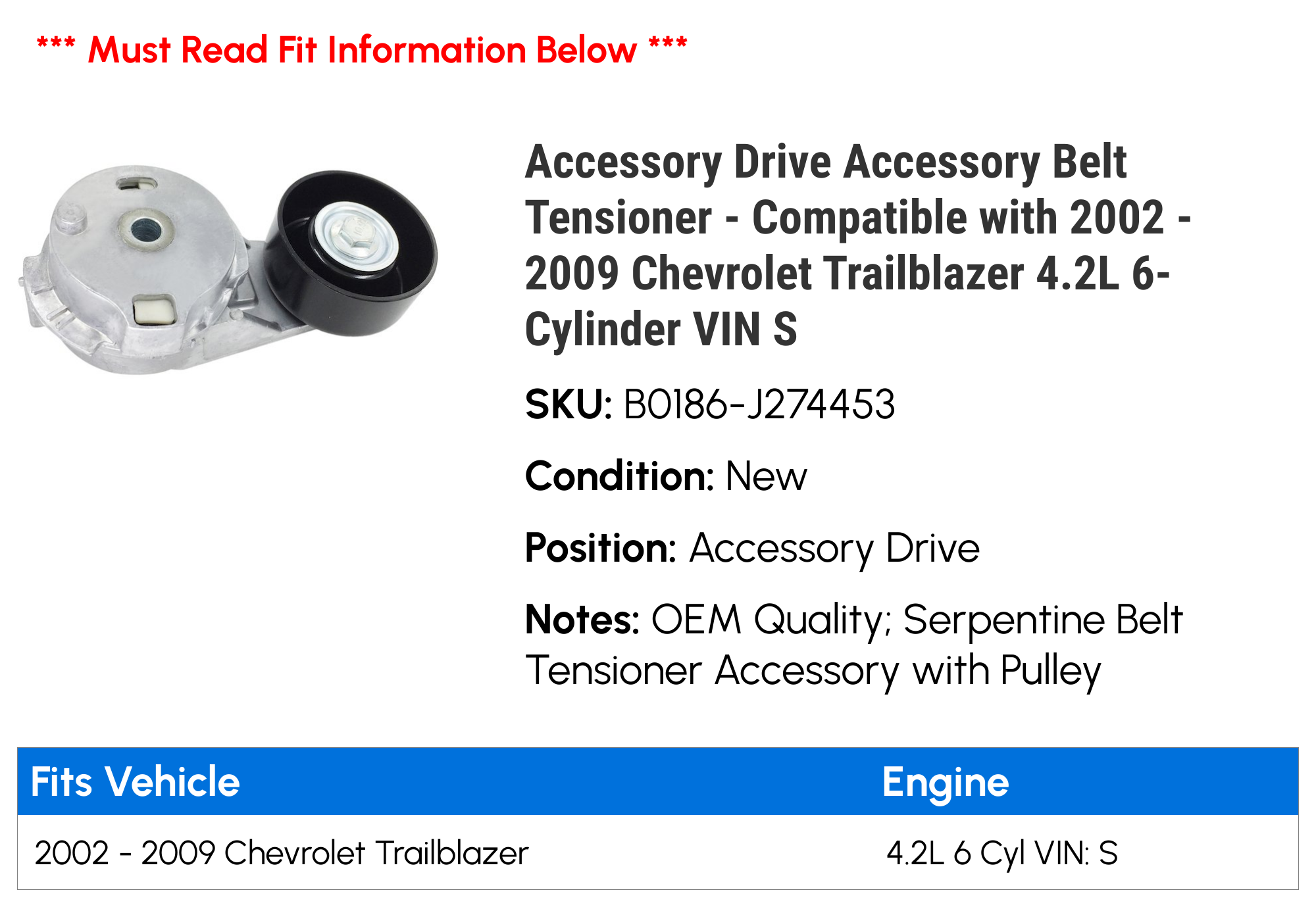 C-HORSE Belt Tensioner Assembly 12580196 - Fits Buick, Cadillac, Chevrolet, GMC, Hummer, Isuzu, Saab