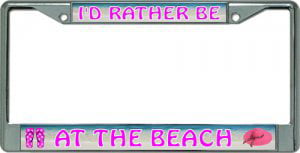 I'D Rather Be In Ocean City Beach Palm Tree Steel Metal License Plate Frame 