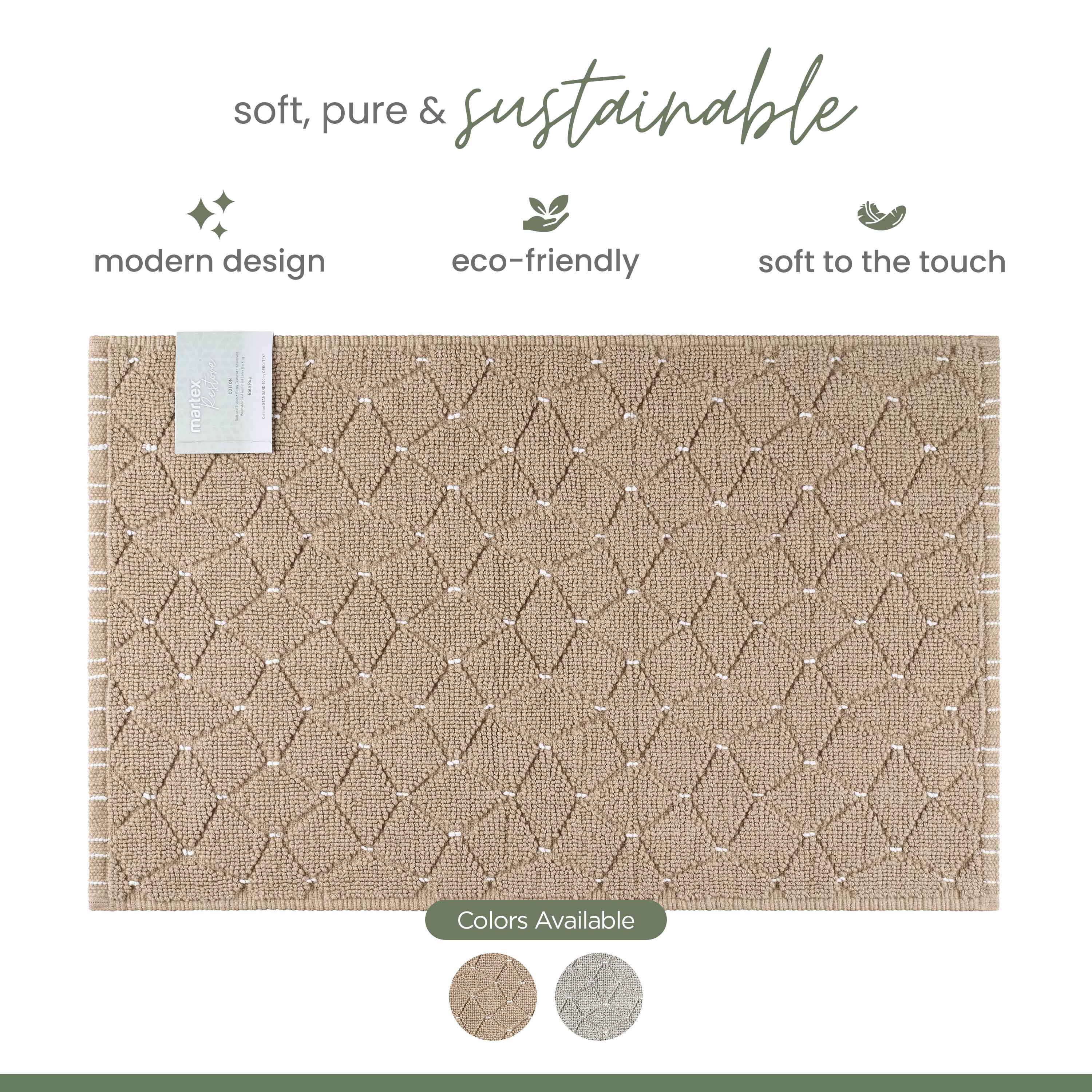 Martex Restore Geometric Cotton Bath Rug, 20" x 32", Taupe