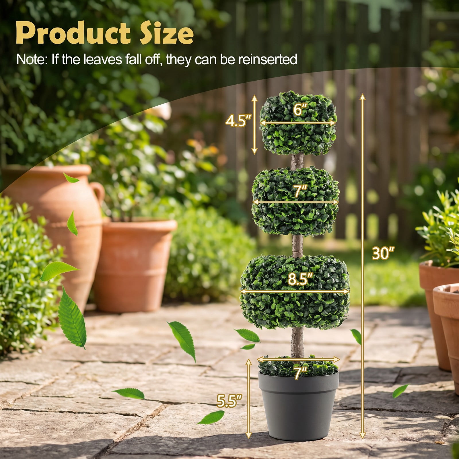 ALPULON 35 Inch Artificial Boxwood Topiary Ball Tree with Cement-Filled Pot, Faux Potted Plant for Indoor Outdoor Home Entryway Porch Decor, Green