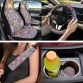 thumbnail image 6 of Binienty Boho Floral Car Seat Covers with Matching Steering Wheel Cover Center Console Cushion Seat Belt Covers Coasters Automotive Interior Decor Set for SUV Truck Van Sedan, 6 of 7