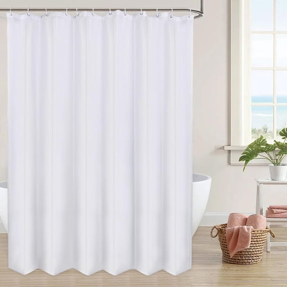 White Fabric Shower Curtain with Weighted Bottom Hem, 120GSM Heavy Duty Shower Curtain Liner Washable, Plain White Elegant Waterproof Cloth Hotel Bathroom Curtain Set with Hooks, 72x72