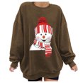 thumbnail image 5 of Túnica de moda Gibobby Sudadera de cuello redondo con estampado navideño para mujer Café L, 5 of 5