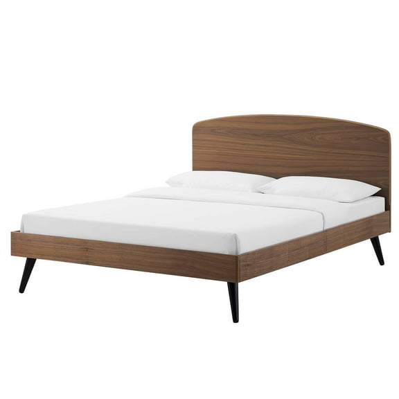 Platform Bed Frame, Queen Size, Wood, Brown Walnut, Modern Contemporary Urban Design, Bedroom Master Guest Suite