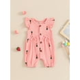 thumbnail image 5 of Aojekbee Baby Girl Casual Jumpsuit Summer Cherry/Carrot Print Button Romper Pants for Newborn Toddler Cute Clothes, 5 of 10