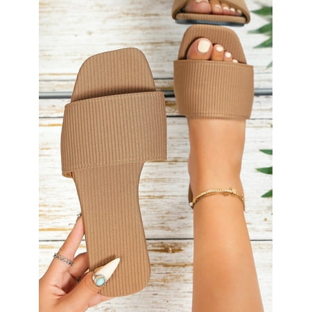 

Elegant Beige Sandals For Women Minimalist Single Band Slide Sandals