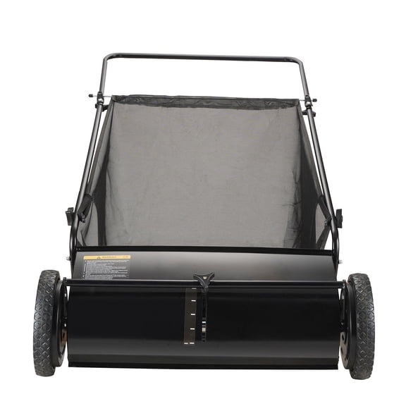 26 Inch Push Lawn Sweeper with 7 Cubic Foot Mesh Bag 4 Rotating Brushes Heavy Duty Steel Construction Durable Rubber Wheels
