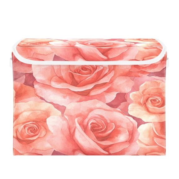 Storage Box With Lid 16.5x12.6x11.8In Foldable Stacked Household Storage Box Cartoon Pink Roses
