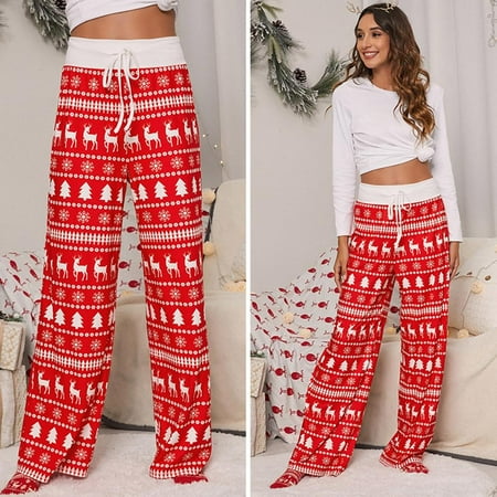

Women s Comfy Drawstring Stretch Floral Print Long Wide Leg Lounge Pants Christmas Printed Pajama Sleeping Pants Home Wear PLUS Size:S M L XL 2XL 3XL