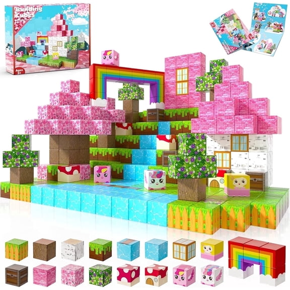 Magnetic Blocks Building Toys for Boys & Girls, 100PCS Building Blocks with Magnificent Unicorn House, Ideal Building & Construction STEM Toys Gifts for Toddlers 3  Years Old