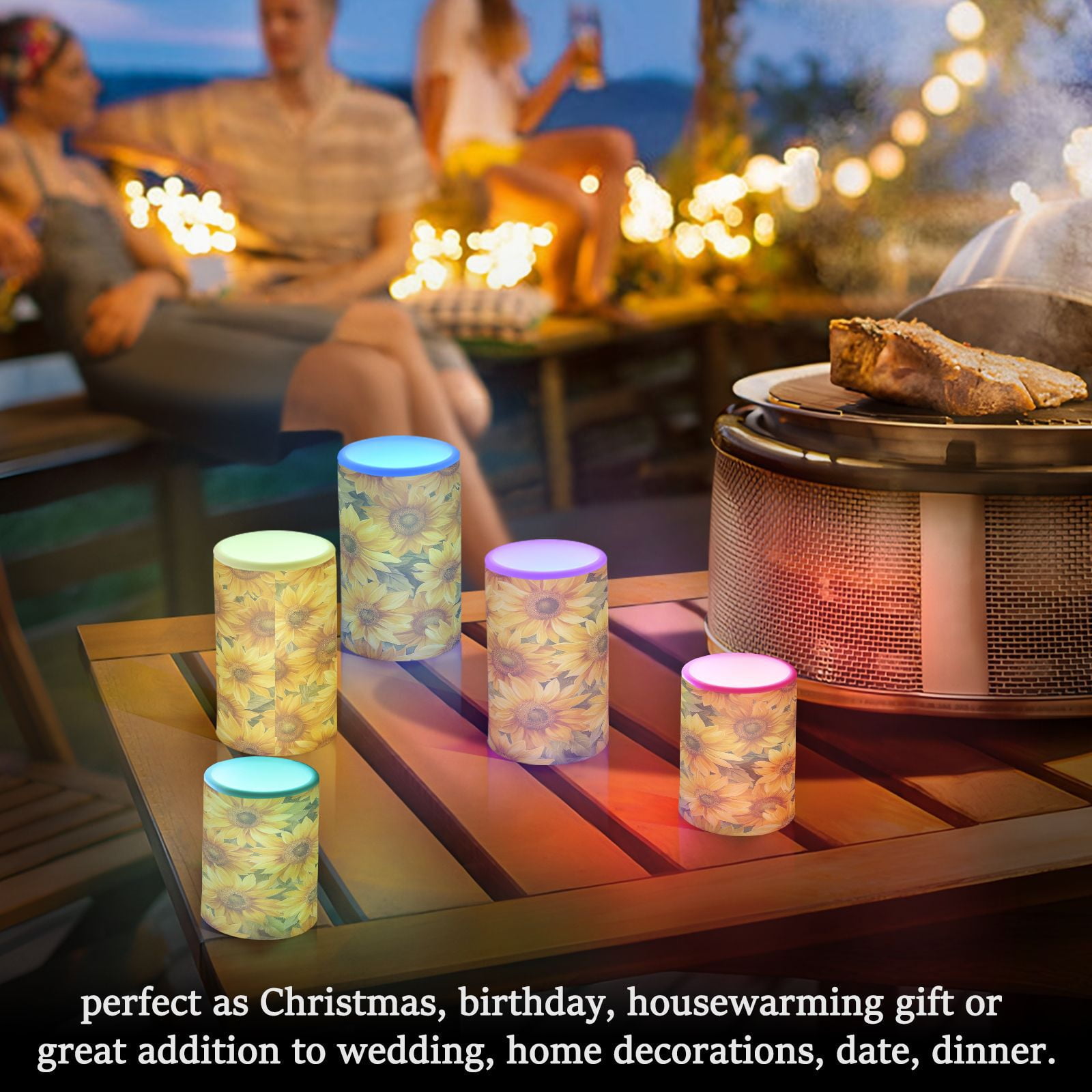 BZSMCE Flameless Candles LED Lights Sunflower Printed Creativity Battery Candles