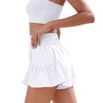 thumbnail image 6 of Women's High Waist Athletic Shorts Ruffle Running Shorts Summer Wide Leg Sport Shorts with Pockets White XL, 6 of 7