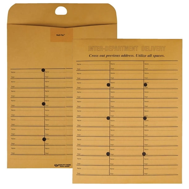 Quality Park Sobres interoficina de 2 caras Redi-Tac estilo caja marrón Kraft 10 x 13 100 por caja (63666)