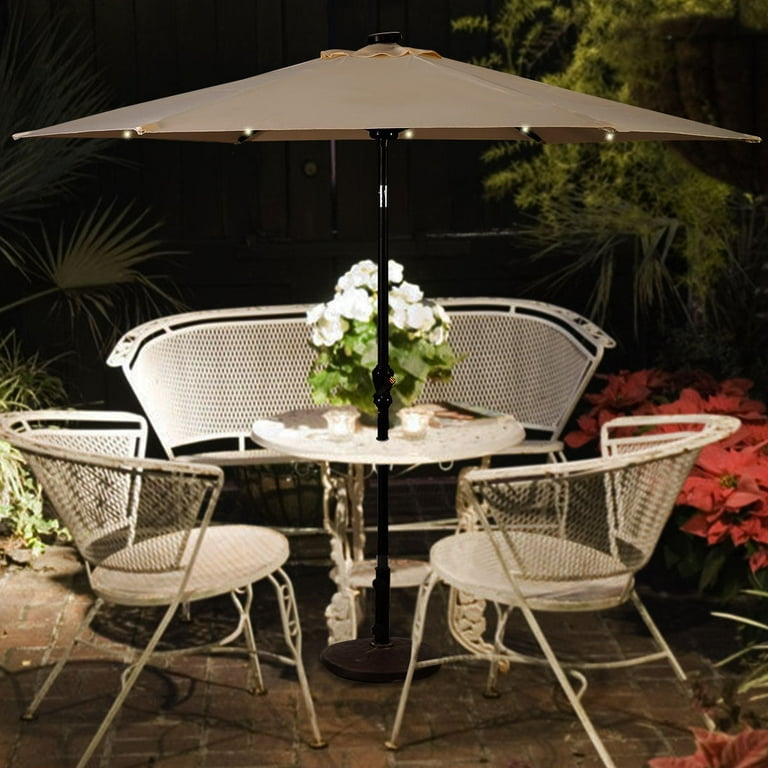 costway 9ft patio solar umbrella led patio market 9 ft Patio LED Solar Umbrella with Crank