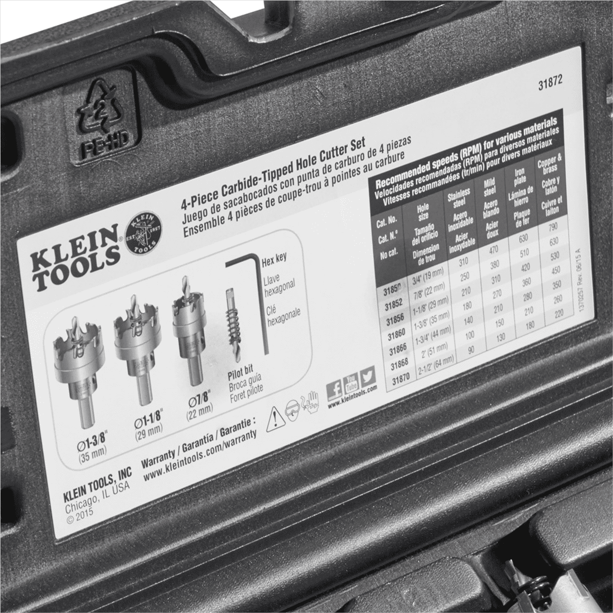 Klein Tools Carbide Hole Cutter Set with Heavy Duty Carry Case, 4-Piece