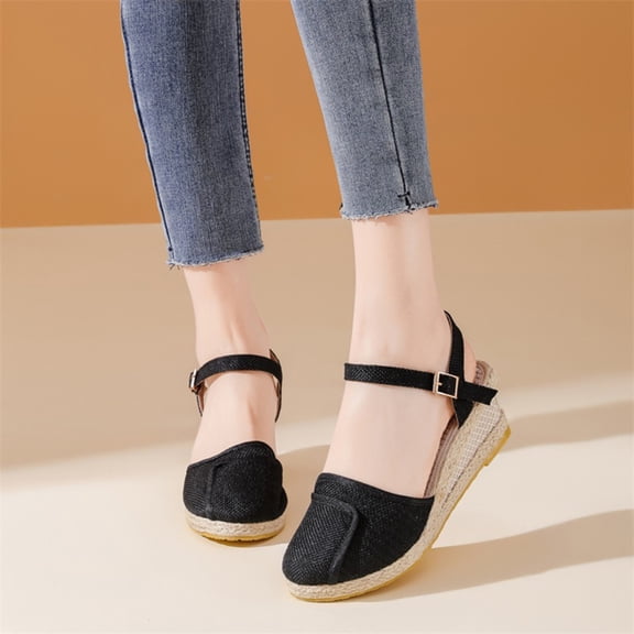 Xucatan Women's Closed Toe Wedge Sandals, Breathable Canvas Upper with Espadrille Sole, Buckle Strap Comfortable Platform Slides, Versatile Casual Holiday Style Gift