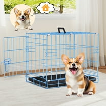 Dkelincs 18" Dog Crate for Small Dogs, Portable Foldable Metal Dog Cage & Kennel with Removable Tray for Home Travel, Blue
