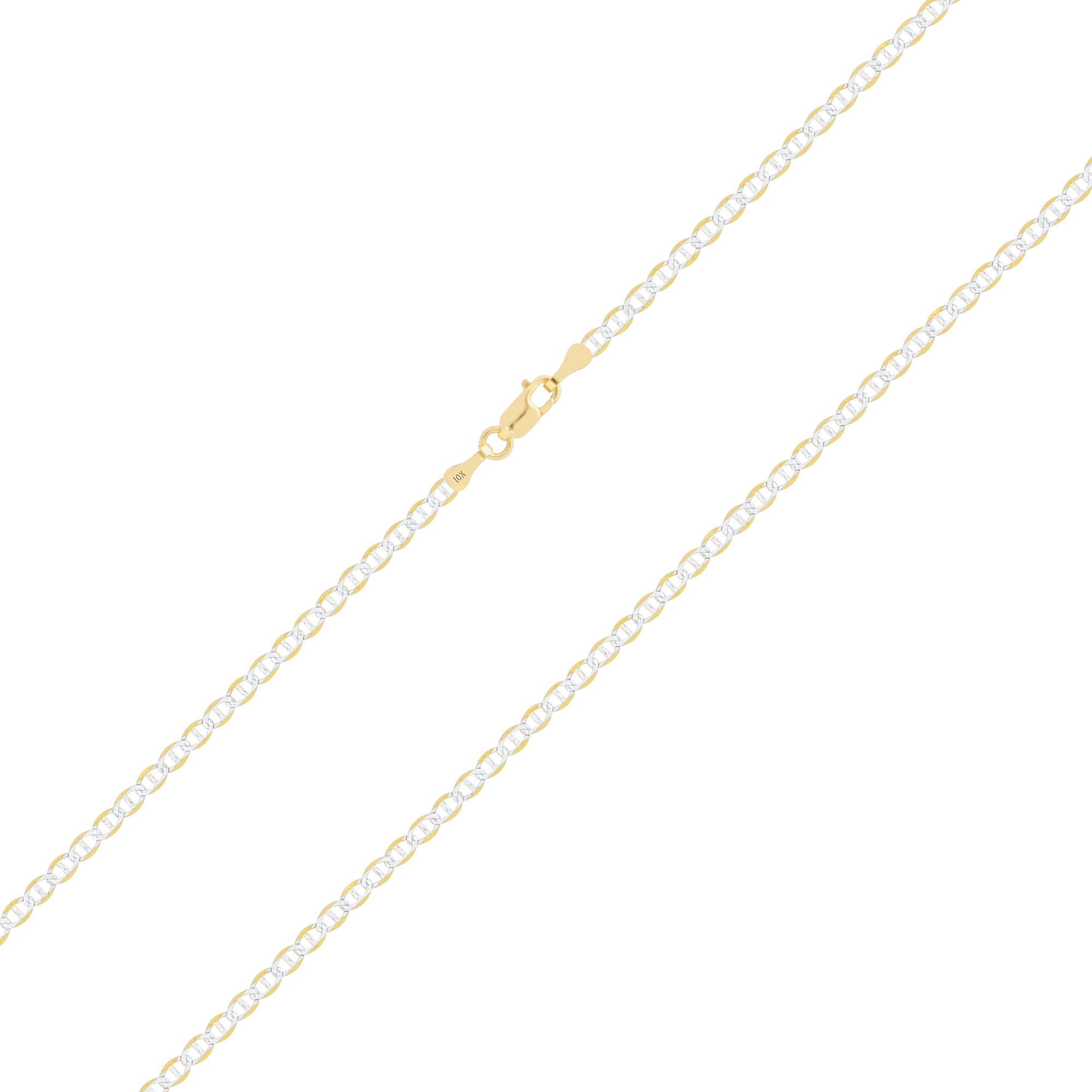 Nuragold 10k Real Yellow Gold Solid Mariner 2.5mm Anchor Chain Pave Diamond Cut Bracelet or Anklet (7"-9") Two Tone Italian Jewelry for Men & Women