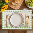 thumbnail image 4 of Happy Easter Bunny Placemats Set of 6, Spring Floral Burlap Sage Green Plaid Placemats for Dining Table, Place Mats for Kitchen Tabletop, Waterproof Wipeable Dining Table Mats Set, 4 of 9