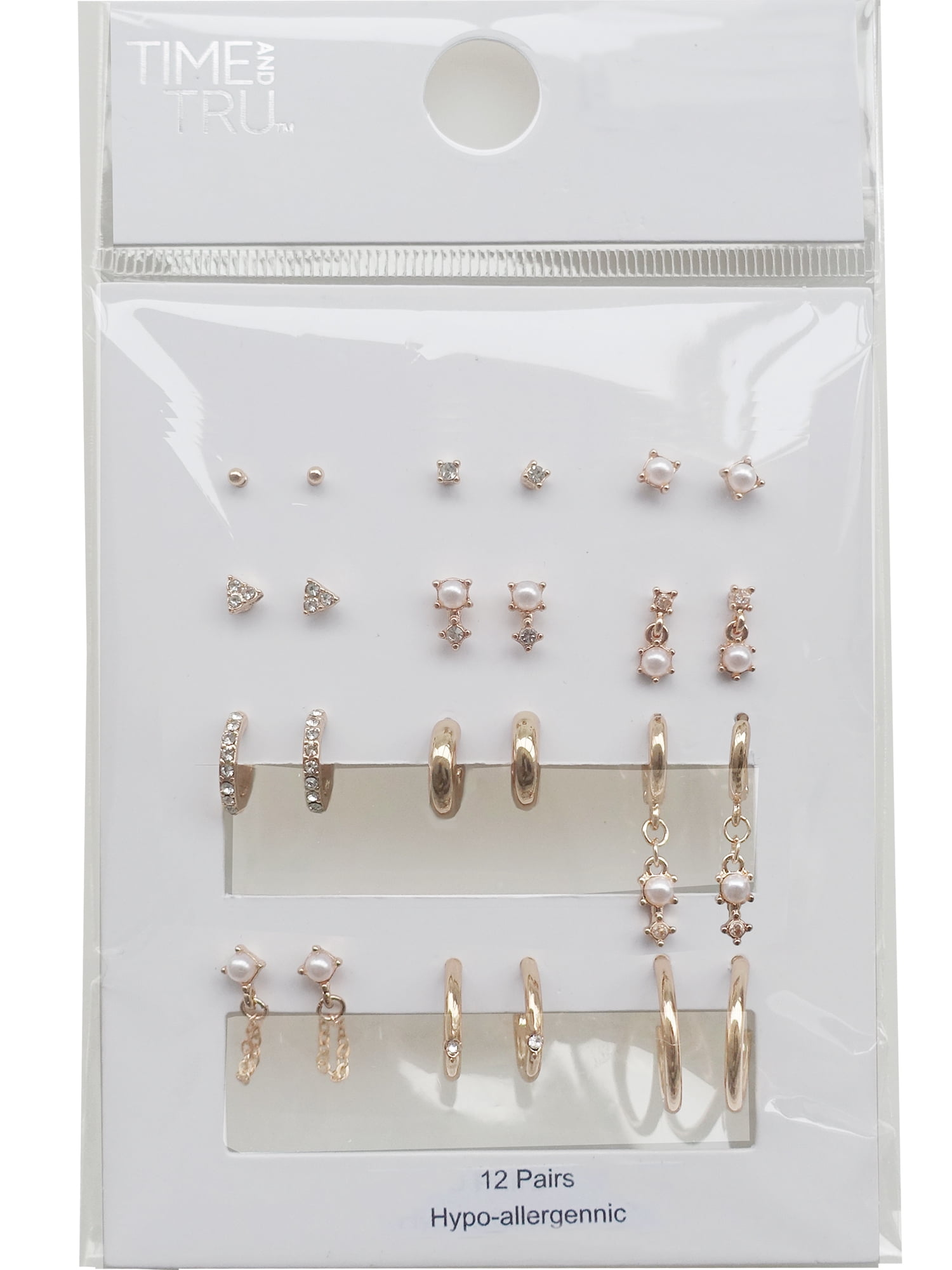 Time and Tru Women's Pearl with Glass stud and hoop Earring Set in Gold Plated