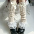 thumbnail image 6 of Guaber Sock,Women Girls Fairycore Cable Knit Leg Warmer Sweet Layered Ruffled Lace Trim Boot Covers Footless Socks with Bows Accent, 6 of 6