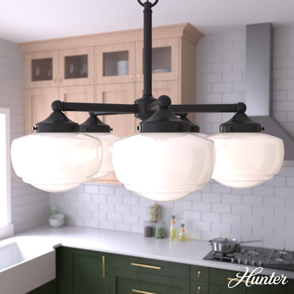 Hunter - Saddle Creek 5-light Noble Bronze, Large Chandelier, Dimmable, Schoolhouse Style, Candle Shaped, for Bedrooms, Dining, Living Rooms - 19361