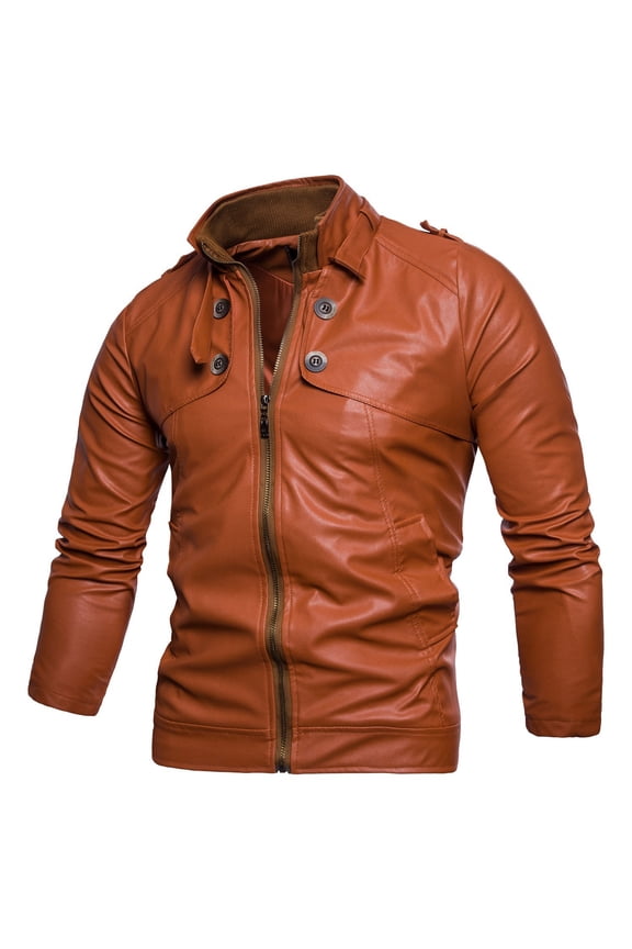 Mens Motorcycle Leather Jackets Fashion 2025 Trendy Retro Solid Coat Stand Collar Jacket Zipper Design Casual Workout Raglan Sleeve Clothes Orange XXXL