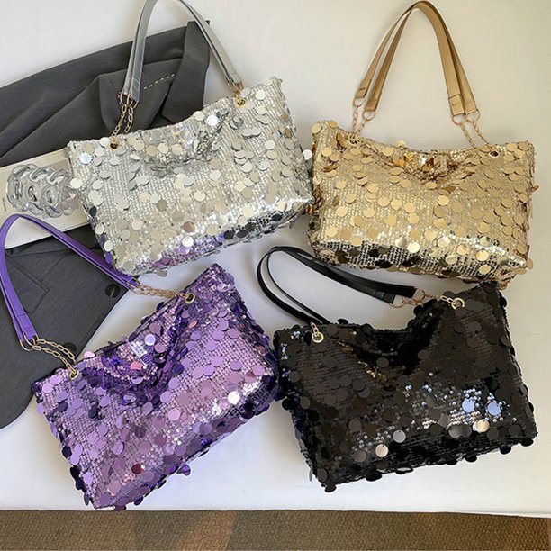 Bolso de hombro con lentejuelas Tote de gran capacidad - Bolso de cadena para desplazamientos de moda, estilo coreano, bolso portátil para viajes casuales y portátiles, diseño plisado suave