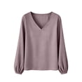 thumbnail image 4 of Long Sleeve Shirts for Women V Neck Bell Long Sleeve Loose Casual Daily Blouse Womens Shirts Dressy Casual Light Violet L, 4 of 4