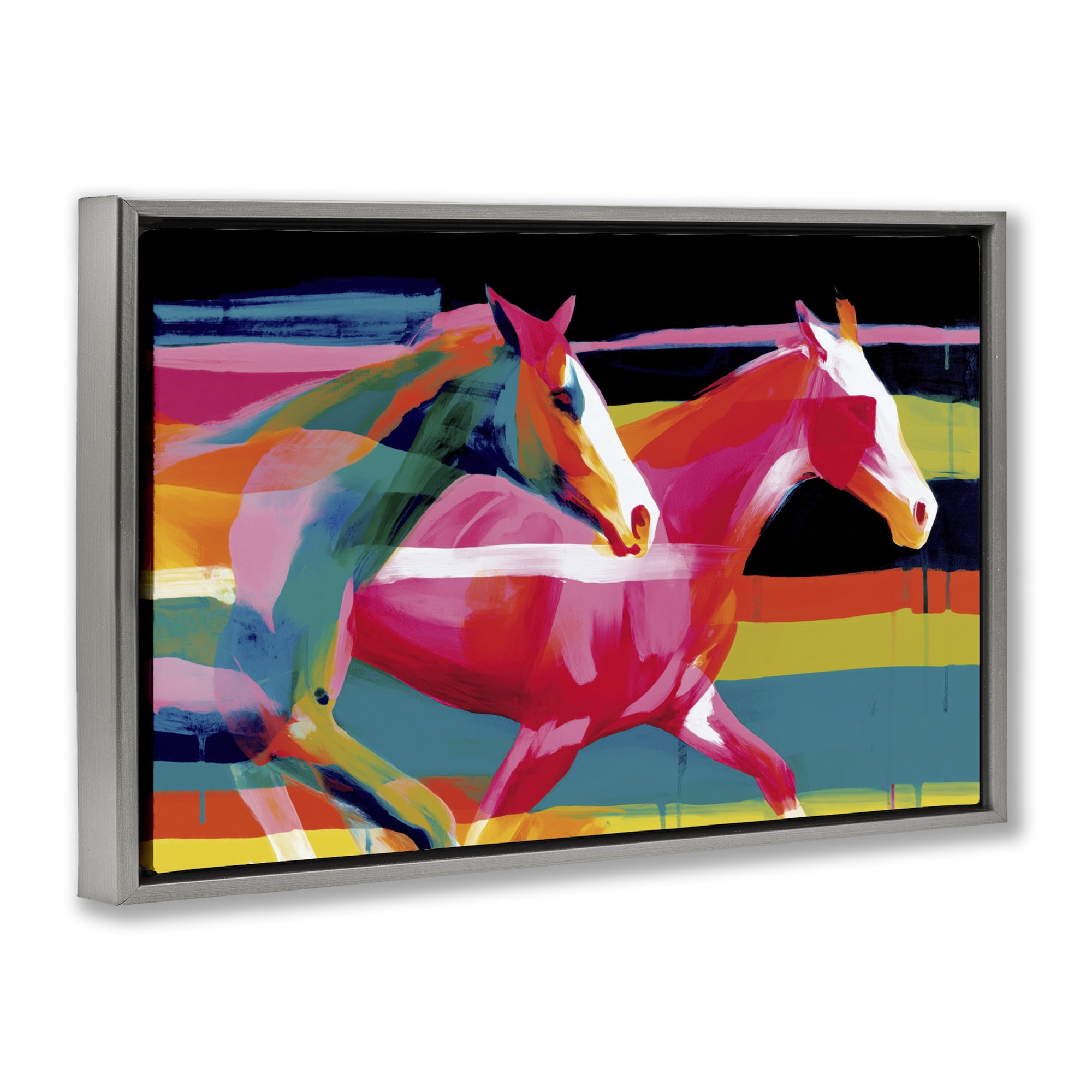 Stupell Industries Wild Horses Running Through Stripes Gray Framed Floater Canvas Wall Art, design by Chromatic Storm Studio