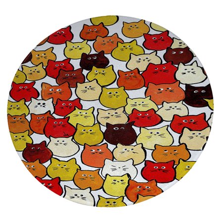 

KuzmarK 12 Round Glass Cutting Board - Very Tiny Orange and Brown Chubby Kitties Earth Tones Art by Denise Every