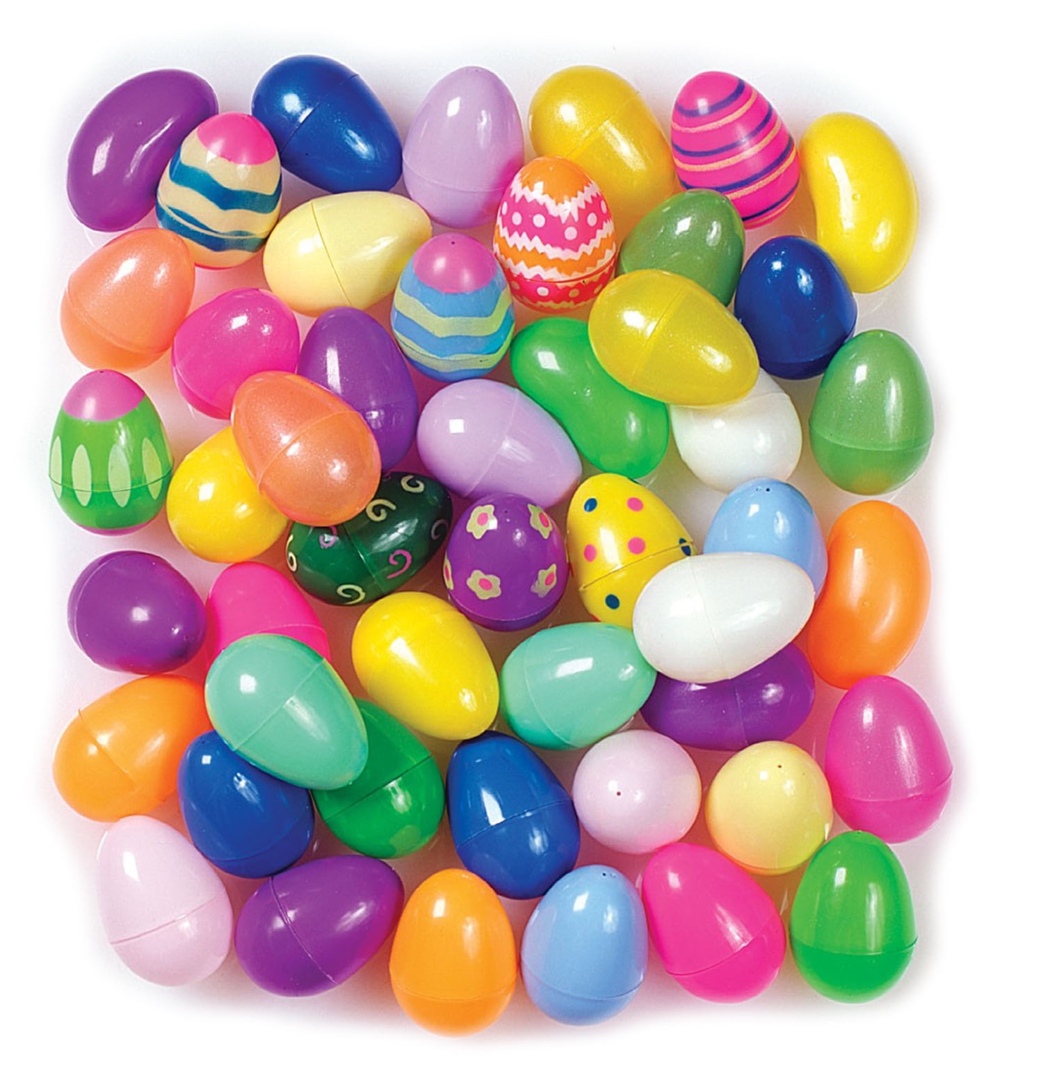 Easy Snap Multicolored & Patterned Assortment 2.5" Plastic Easter Eggs, 48 Pack