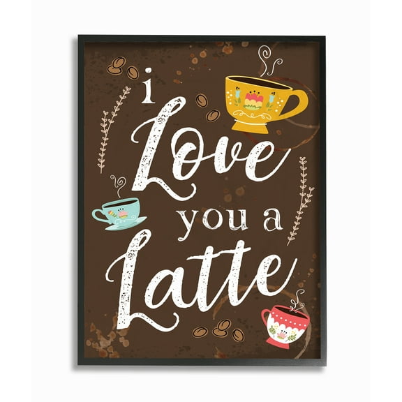 Stupell Industries I Love You A Latte Coffee Cups Chalkboard Look Novelty Painting Black Framed Art Print Wall Art, 16 x 20