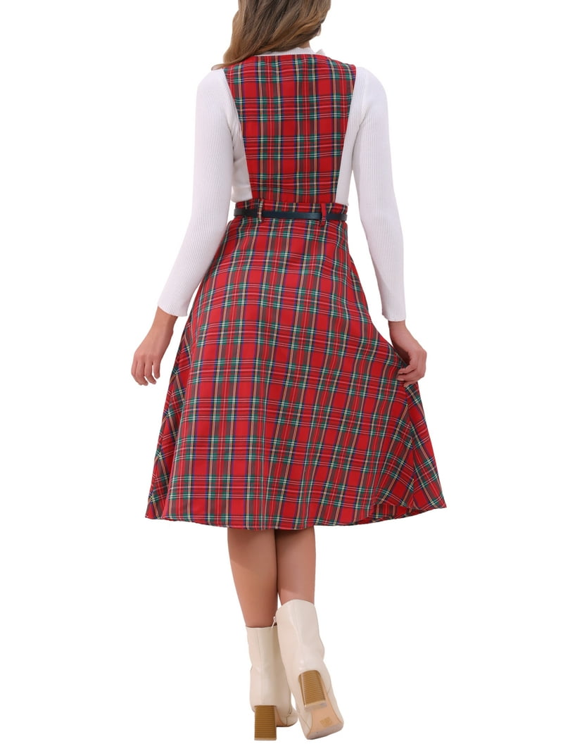 INSPIRE CHIC Plaid Overall Dress for Women's Vintage Sleeveless A-Line  Pinafore Dress M Red Green - Walmart.com