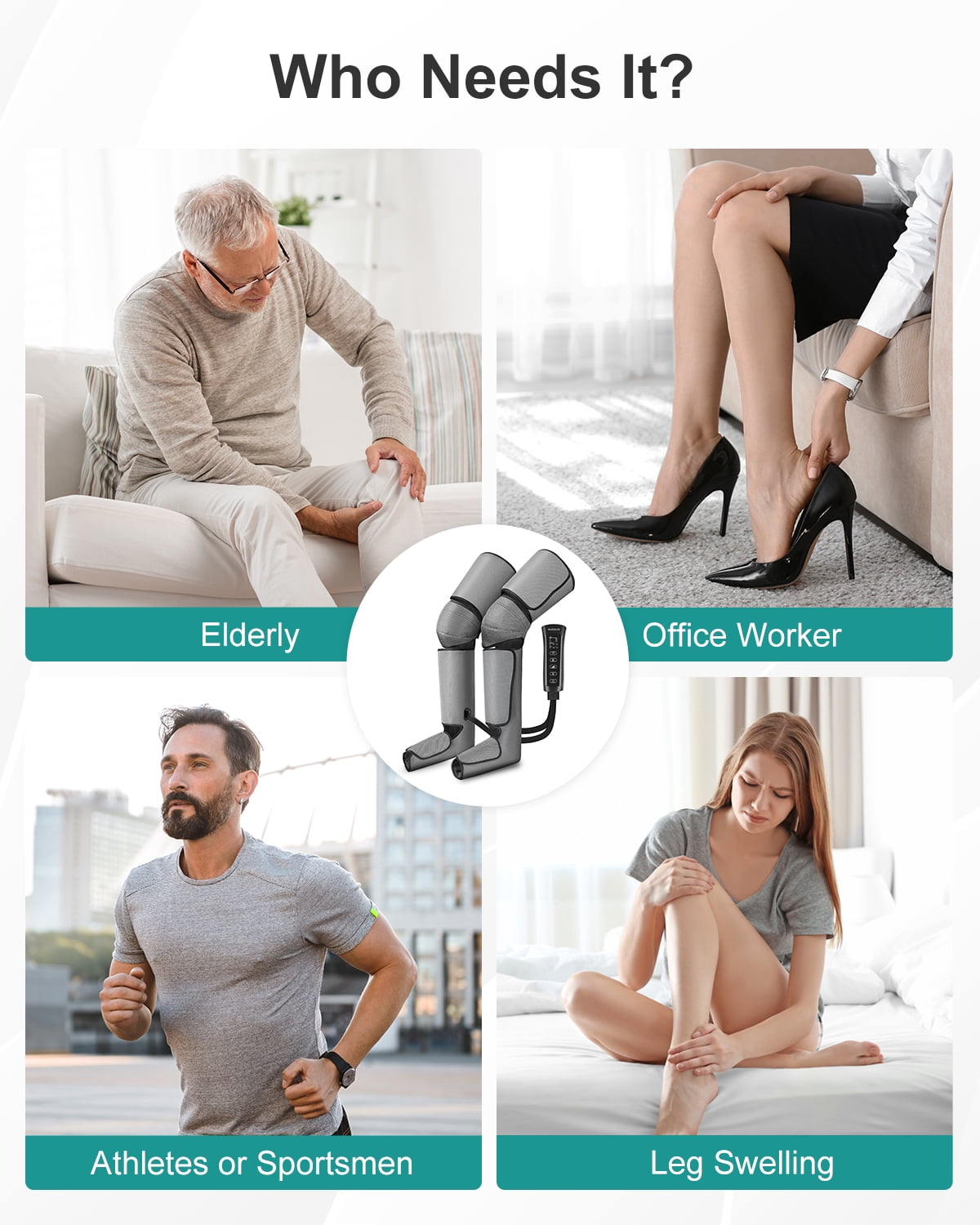Nekteck Leg Massager for Circulation and Pain Relief, Air Compression Foot Calf Thigh Massager with 2 Heat and 3 Vibration Functions, 6 Modes 3 Intensities, Help for Muscles Relaxation