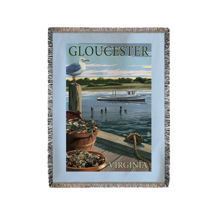 Yarn Oyster - Gloucester, Virginia - Blue Crab & Oysters on Dock - Lantern Press Artwork (60x80 Woven Chenille Yarn Blanket)