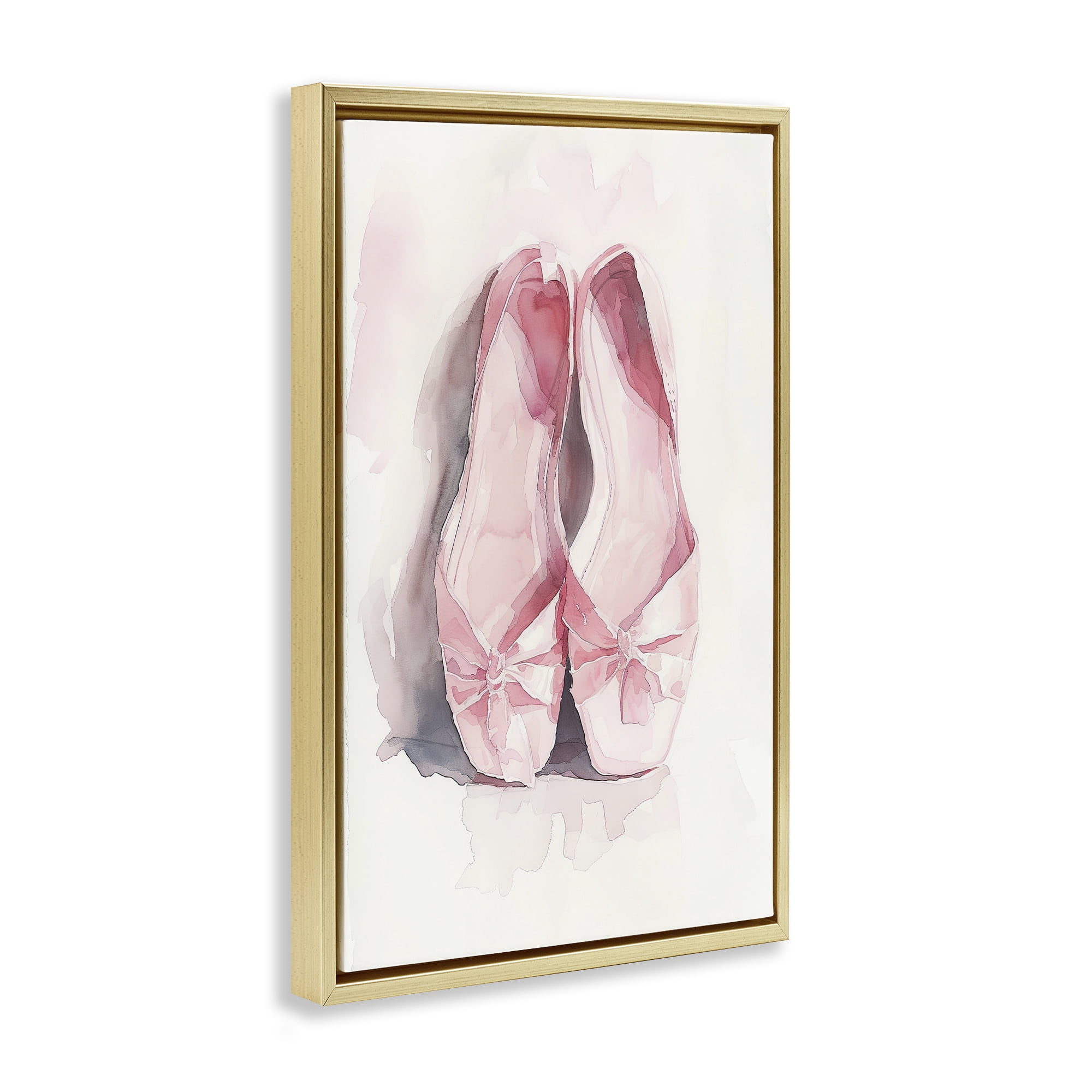 Stupell Industries Soft Blush Ballet Slippers Gold Framed Floater Canvas Wall Art, design by Ray Powers