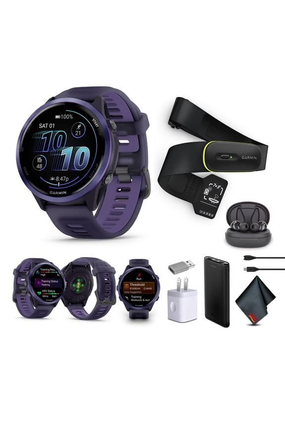 Forerunner 570 Running Smartwatch, 47MM WiFi, GPS Fitness Watch For Men And Women, Indigo Aluminum with Translucent Imperial Purple/Indigo Band + Access 600 Fitness Monitor, XS-S + More