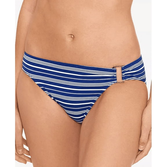 Ralph Lauren BLUE/WHITE Striped Side-Ring Hipster Bikini Swim Bottom, US 16