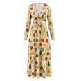 thumbnail image 5 of Tutolipy Flower Printed Midi Dresses for Women V Neck A Line Dress Long Sleeve Dresses Empire Waist Dress with Pockets, S, 5 of 7