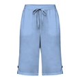 thumbnail image 2 of Women Wide Leg Shorts Relaxed Fit Elastic Waist Split Cotton Linen Vacation Hiking Shorts Women Sky Blue, 2 of 8