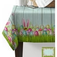 thumbnail image 2 of Rectangle Tablecloth Spill Proof Waterproof Square Table Cover Farmhouse Soft Table Cloth for Rectangle Tables, Easter Eggs and Bunny Spring Green Grass Border Blue Wood Grain Tablecloth 60x84 Inch, 2 of 6
