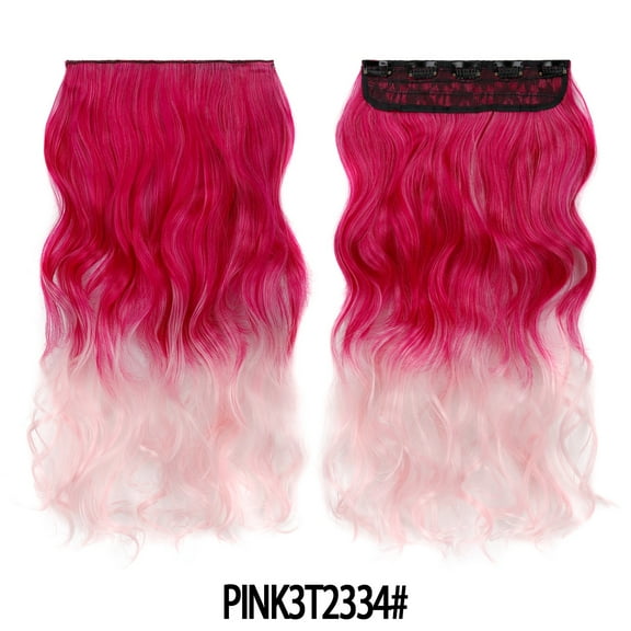 XmhyTop 17.7" Long Straight Clip in Hair Extensions, Full Head One Piece Style with 5 Clips, Highlight Synthetic Fibre, Easy-to-Wear for Women, Rose to Pink