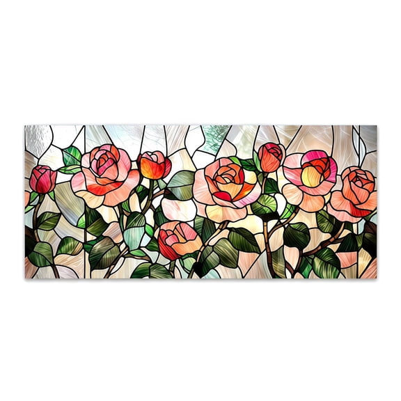 Retro Floral Stained Glass Window Film, Privacy Static Cling Rainbow Decor 39.37x17.7in