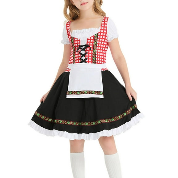 HomeGardon Girls Dress,Toddler Dress for Girls Fashion GirlsTraditional Plaid Printed Ethnic Clothing Beer Festival Dress,100-140