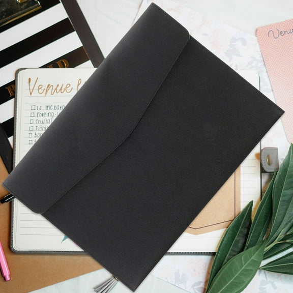 WASHWEPE Document Case File Organizer Leather Black 1Set for Business Meetings