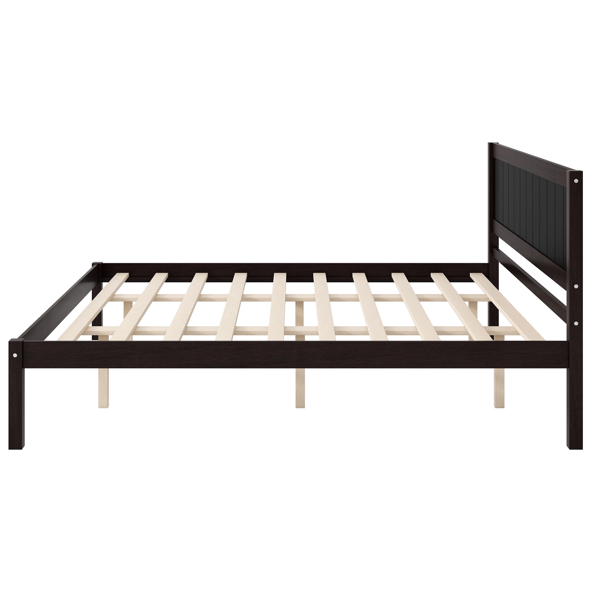 Euroco King Size Wood Platform Bed with Headboard and Slats, Espresso