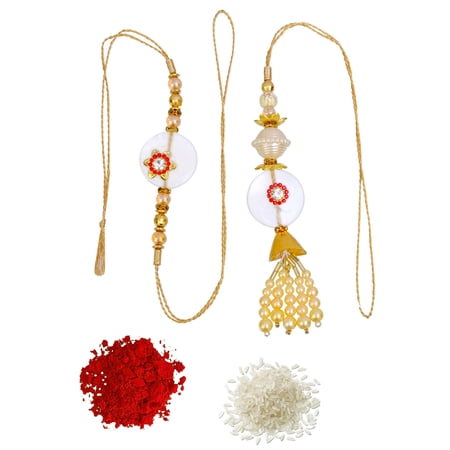 Crunchy Fashion 2 pc Designer Bhaiya Bhabhi Stone & Kundan Rakhi for Brother, Raksha Bandhan Handmade Bracelet for Bhaiya Bhabhi Rakhi Bracelet Combo Set